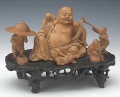 黃楊木雕六子戲彌勒 黃楊木雕六子戲彌勒