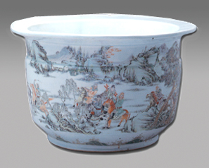 清康熙八騎獻寶紋花盆