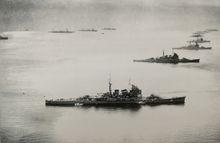 1935年10月7日集結在品川沿海的第四戰隊，前面一艘為鳥海