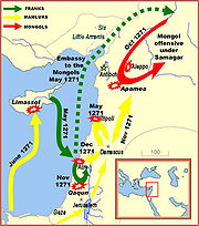 1271年戰爭中蒙古軍隊的動向（紅色）