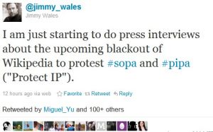 Wikipedia創始人抗議SOPA