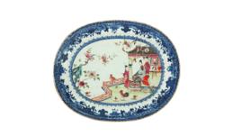 清青花粉彩庭院人物紋長盤 清青花粉彩庭院人物紋長盤