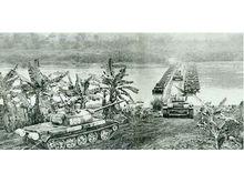 對越作戰中62式輕型坦克通過浮橋