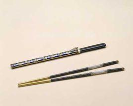 清慈禧紫檀鑲金頭嵌瑪瑙筷子 清慈禧紫檀鑲金頭嵌瑪瑙筷子