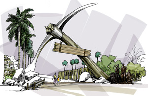 深圳歡樂谷二期金礦鎮 入口雕塑效果圖