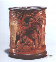 朱松麟竹刻松鶴筆筒圖