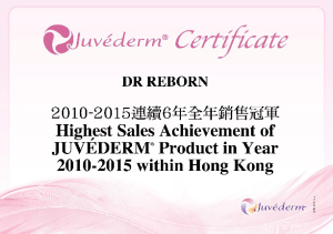 連續6年榮獲美國Allergan藥廠頒發的JUV&Eacute;DERM&reg;全年銷售冠軍