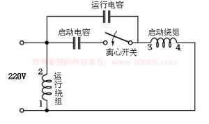 圖3 電容啟動運轉型接線電路（雙值電容器）