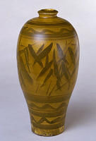 宋黃釉黑彩竹紋瓶 宋黃釉黑彩竹紋瓶