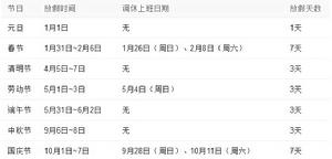 2014年放假安排表