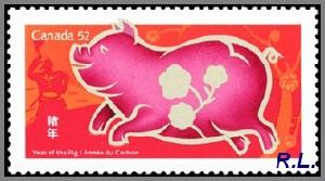 2007年加拿大生肖豬郵票漏金黃色