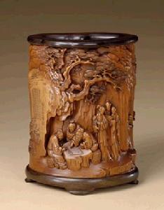 黃楊木雕東山報捷圖筆筒 黃楊木雕東山報捷圖筆筒