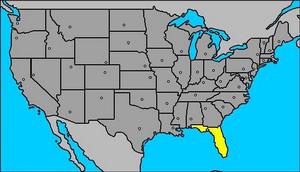 佛羅里達州在美國的位置（黃色區域）