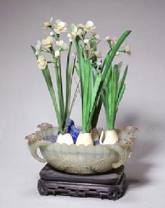 象牙嵌玉石水仙盆景 象牙嵌玉石水仙盆景