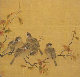 宋人畫瓦雀棲枝圖