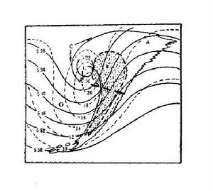 圖1 典型天氣尺度的逗點雲型素描圖