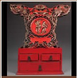 民國朱金木雕鳳戲牡丹人物故事紋