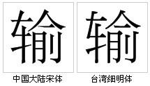 “輸”字形對比