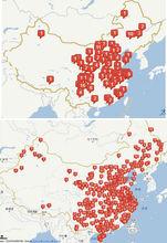 地圖上的逸夫樓，密密麻麻 ，近3萬座。