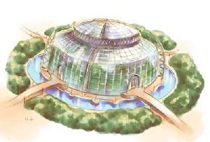 (圖)感覺像是熱帶雨林的溫室,四周都是熱帶的植物擺飾,還有變色龍在透明的挑高天花板爬來爬去。是漾漾和同學們最常去的餐廳。