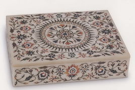 大理石嵌彩石花卉紋盒 大理石嵌彩石花卉紋盒