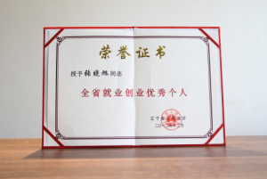 2012年12月遼寧省人民政府授予張曉旭全省就業創業優秀個人