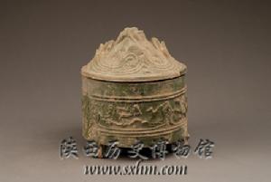 漢醬釉綠彩雲紋陶奩 漢醬釉綠彩雲紋陶奩