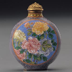 清雍正畫琺瑯牡丹荷蓮鼻煙壺(圖1)