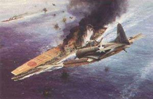 航空繪圖中表現的美軍攻擊日本航母的畫面