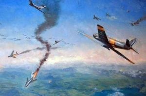 台灣軍史館繪製的“溫州灣空戰”圖，號稱“擊落共機30架”