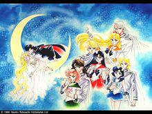 美少女戰士原畫集1中地月、四配四的彩圖。
