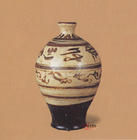 元磁州窯白釉黑花題字紋瓶 元磁州窯白釉黑花題字紋瓶