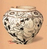 白釉黑花富貴太子紋罐 白釉黑花富貴太子紋罐