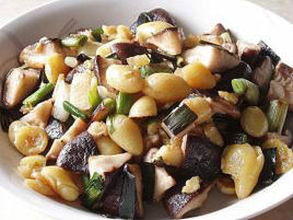 青蒜香菇炒銀杏 青蒜香菇炒銀杏