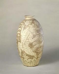 宋珍珠地劃花雙虎紋瓶 宋珍珠地劃花雙虎紋瓶