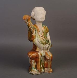 唐三彩抱鴨女傭瓶