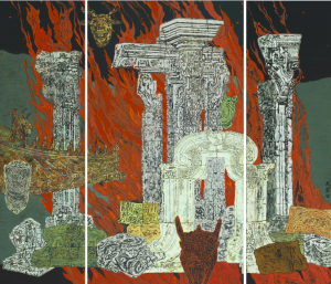 中國畫重彩畫 《殘園驚夢》 210&times;180cm