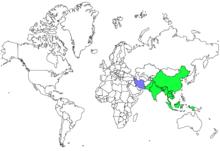 綠：原生種分布；紫：迷鳥分布（稀少）