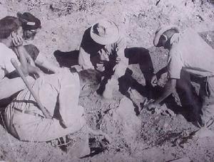 發掘時的照片，正中間者為坎普