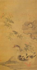 芙蓉游鵝圖軸 芙蓉游鵝圖軸