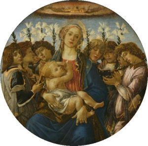 桑德羅·波提切利1477年的作品，後面的白色花朵即是聖母百合