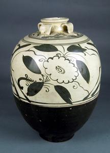 宋白釉黑花瓷壇 宋白釉黑花瓷壇