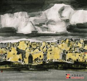 《塞外煙雲》水墨紙本 98CM&times;98CM