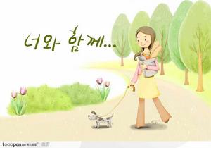 女孩牽小狗 女孩牽小狗