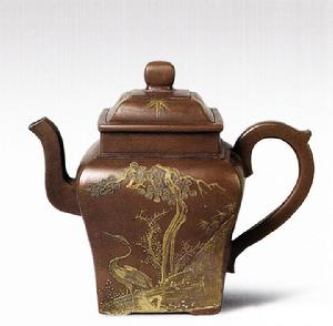 華亦林款泥繪松鶴方壺 華亦林款泥繪松鶴方壺