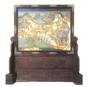 紫檀木嵌染牙插屏式座屏風