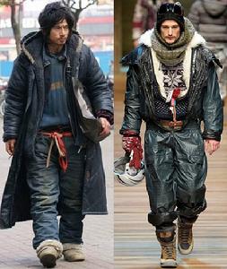 犀利哥波西米亞風格的造型（左圖）給時裝設計師帶來了靈感（右圖）。