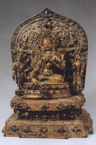 明鎏金嵌綠松石綠度母銅像