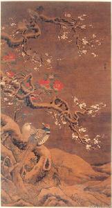 明呂紀梅茶雉雀圖 明呂紀梅茶雉雀圖