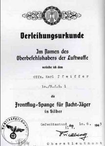 銀質獲授證明檔案，1943年06月10日授給KarlPfeiffer，A5尺寸(150mm&times;210mm)。